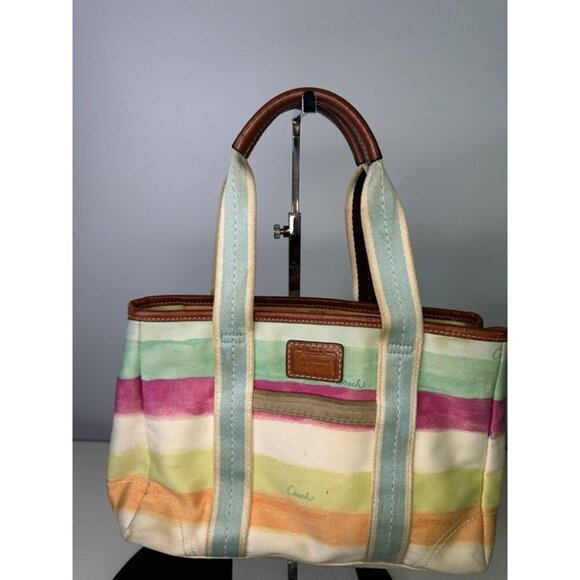 DAMAGE Coach Hampton Watercolor Pastel Stripes Small Tote Handbag A0773-10025 - Picture 2 of 12